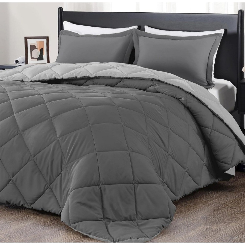 downluxe Queen Comforter Set - Charcoal and Grey Queen Comforter, Soft Beddin...